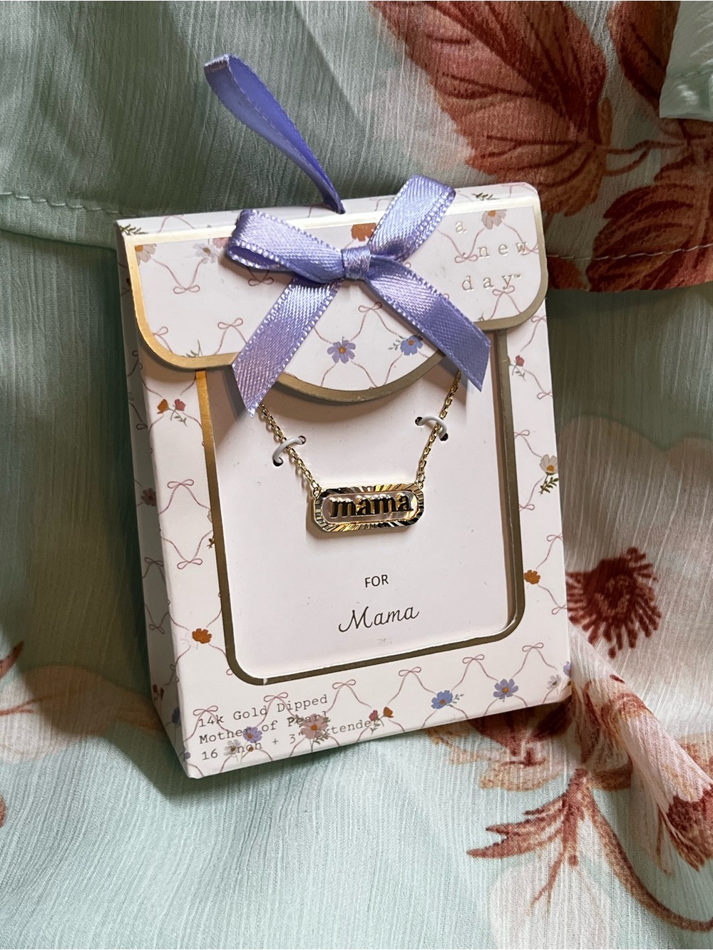 a new day Gold-Tone "mama" Pendant Necklace with Lavender Bow Gift Box